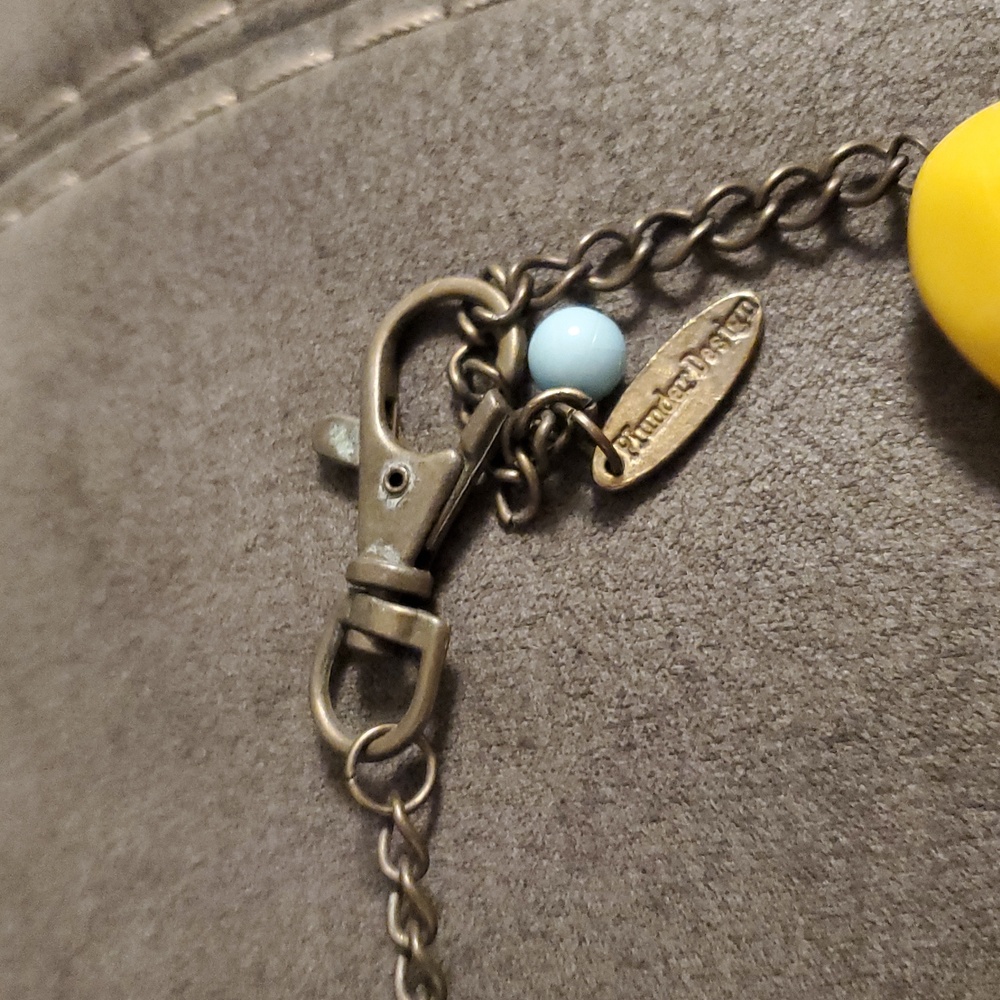 Plunder Design Floral Statement Necklace Blue Yellow Rhinestone Pendant - Picture 4 of 6